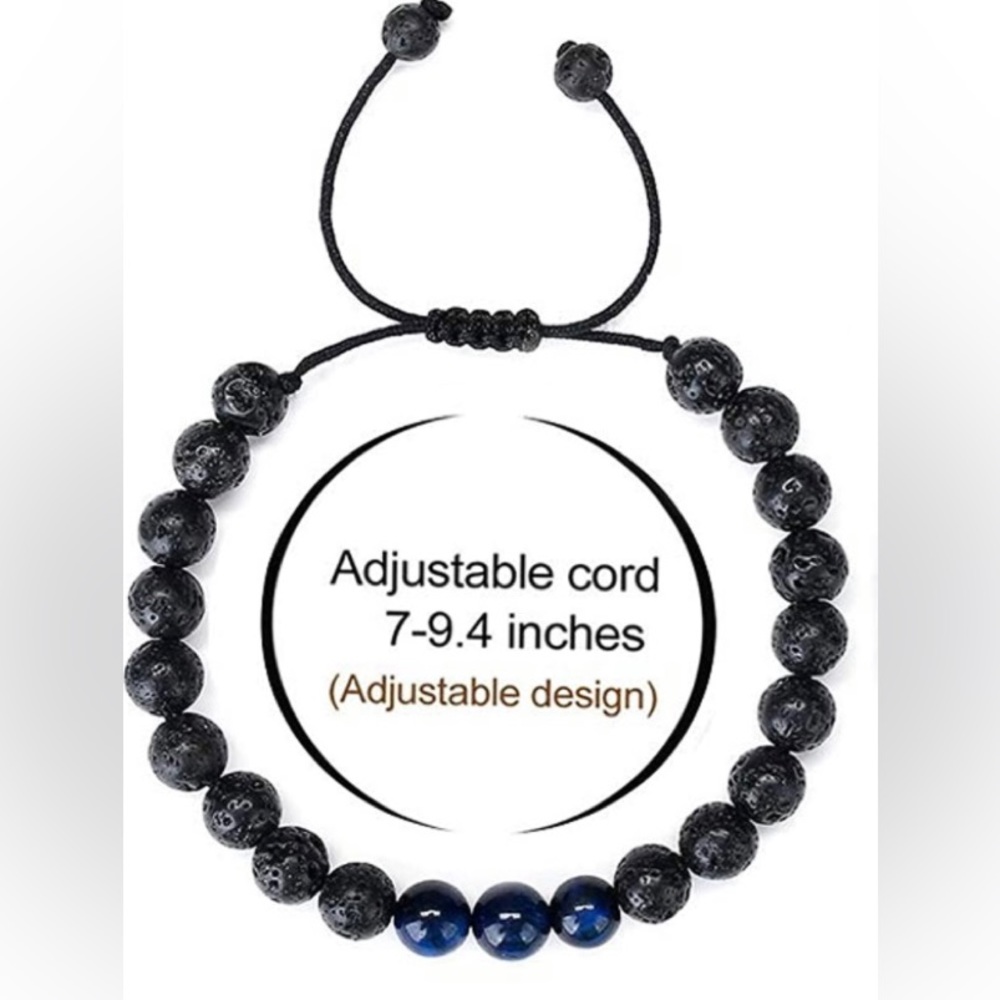 (BRAND NEW) MENS BLUE TIGERS EYE WITH LAVA STONE BRACELET. - Picture 3 of 3
